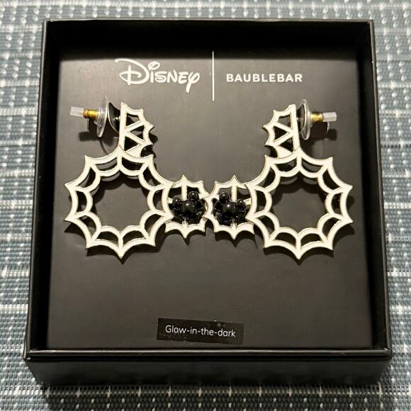 NEW | DISNEY x BAUBLEBAR | Glow-In-The-Dark Spiderweb Mickey Mouse Hoop Earrings - Picture 1 of 2